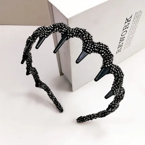 Koreanischer Wellenförmiger Haarreif Mit Großen Zähnen Full Strass Rutschfest Schwarz Funkelnd Haarschmuck Für Damen Mode Kopfschmuck
