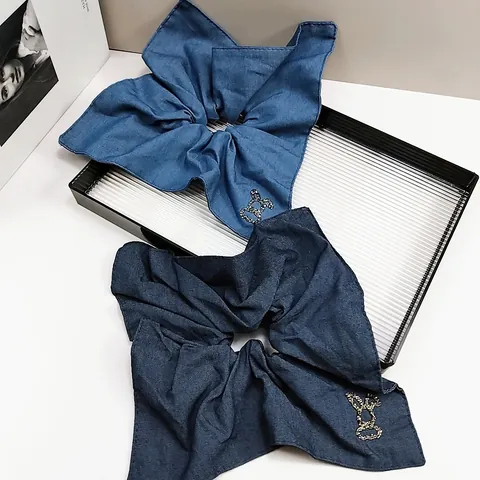 Elastico per Capelli con Fiocco Quadrato in Denim di Alta Qualità in Stile Coreano per Donna Orecchini a Bottone con Coniglio in Strass Accessorio per Capelli alla Moda