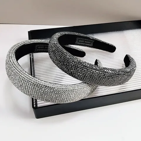 Diadema Acolchada de Lujo con Diamantes de Imitación Vintage Francés Banda Ancha para el Cabello para Mujeres Elegante Fiesta Banquete