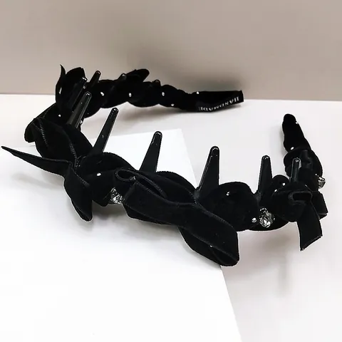 French Vintage Velvet Bowknot Headband For Women Elegant High Top Hair Hoop With Rhinestones And Teeth Hair Accessories