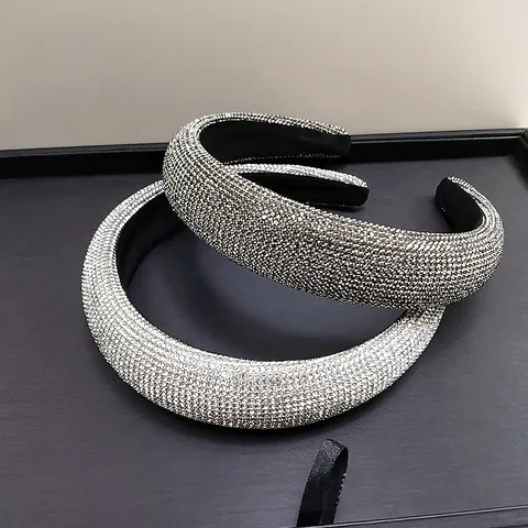 Luxury Full Rhinestone Padded Headband For Women Elegant High Top Hair Hoop Vintage Glitter Wedding Party Hair Accessories
