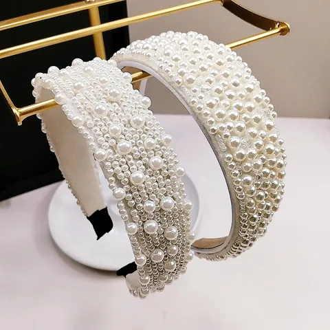 Diadema Elegante De Perlas Artificiales De Imitación Para Mujer Ala Ancha Hecha A Mano Tocado Vintage De Novia Accesorios Para El Cabello