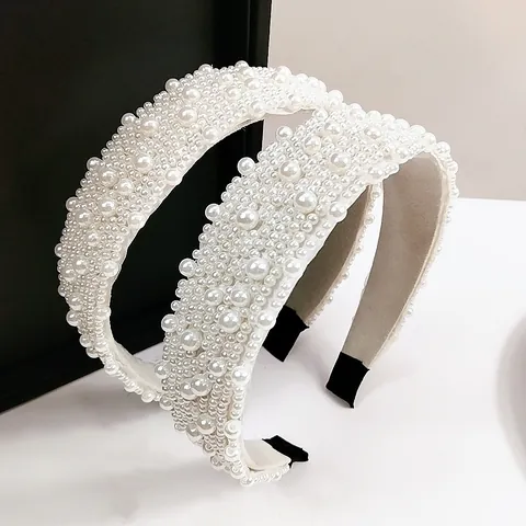 Diadema Elegante De Perlas Artificiales De Imitación Para Mujer Ala Ancha Hecha A Mano Tocado Vintage De Novia Accesorios Para El Cabello