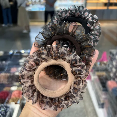 Juego de Scrunchies de Organza para Mujer Gomas de Pelo de Alta Elasticidad Plisadas con Borde de Flor Estampado de Leopardo Floral Accesorios para el Cabello