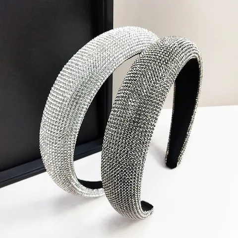 Luxury Full Rhinestone Padded Headband For Women Elegant High Top Hair Hoop Vintage Glitter Wedding Party Hair Accessories