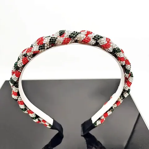 Weihnachten Strass Haarreif Rot Grün Weiß Geflochten Kristall Haarband Festliche Party Kopfschmuck Für Damen