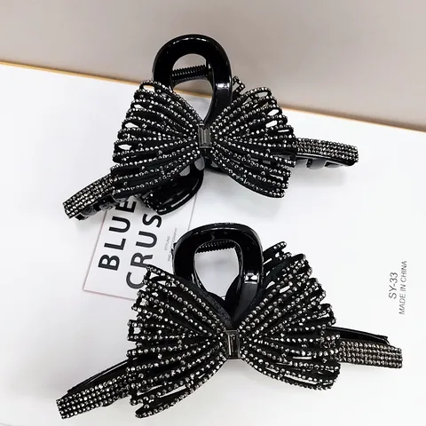 Elegante Molletta a Granchio a Forma di Grande Fiocco Stile Coreano Per Donna Orecchini Moda Decorata con Strass Accessori