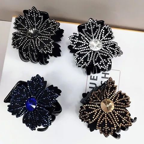 Vintage Luxe Strass Bloem Haarklem Voor Vrouwen Elegante Kristal Camellia 3 Tand Haarnaald Hoofddeksels Haaraccessoires