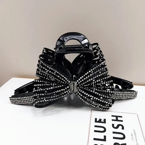 Elegante Molletta a Granchio a Forma di Grande Fiocco Stile Coreano Per Donna Orecchini Moda Decorata con Strass Accessori