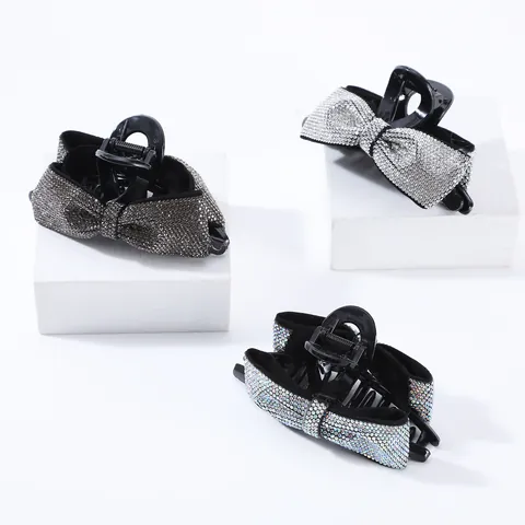 Elegant Rhinestone Bowknot Hair Claw Clip Sparkly Resin Shark Clip Bow Hair Accessory For Women Thick Hair Daily Party Gift