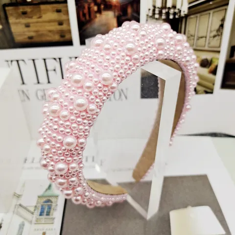 Vintage Elegant Breed Kunstparel Haarband Voor Vrouwen Handgemaakte Kralen Kunstparel Diadeem Mode Bruiloft Feest Haaraccessoires