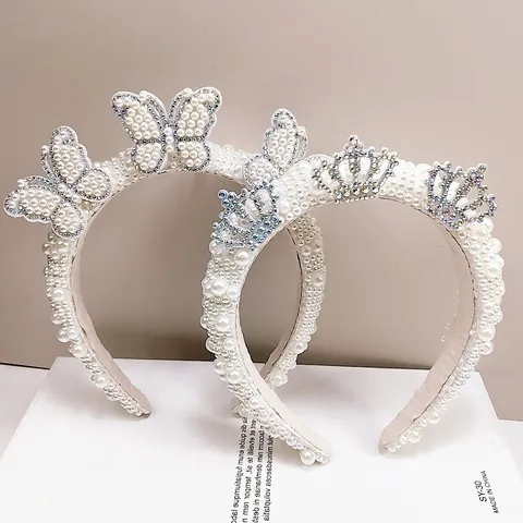 Luxury Artificial Pearl Rhinestone Headband BRIDE Letter Crown Heart Butterfly Bridal Wedding Party Hair Accessories For Women