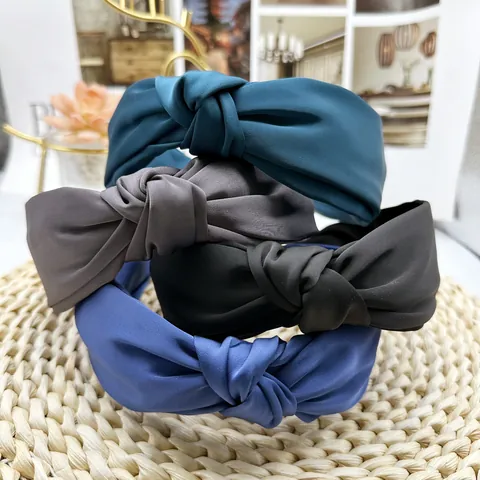 Elegant Satin Knot Wide Headband For Women Fashion Retro Solid Color Hair Hoop Accessory Daily Hair Decoration