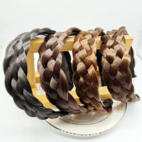 Wide Braid Wig Headband Synthetic Hair Fishbone Plait Non Slip Headpiece Hair Accessories For Women Daily Headwear