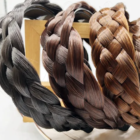 Wide Braid Wig Headband Synthetic Hair Fishbone Plait Non Slip Headpiece Hair Accessories For Women Daily Headwear