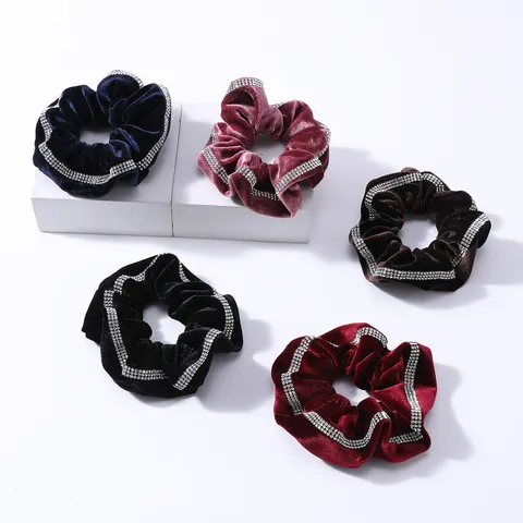 Korean Style Rhinestone Scrunchies Velvet Satin Cloth Large Hair Ties Vintage Elegant Hair Accessories For Women Party