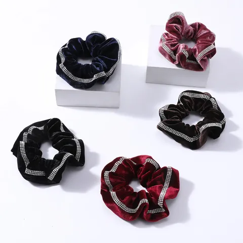 Korean Style Rhinestone Scrunchies Velvet Satin Cloth Large Hair Ties Vintage Elegant Hair Accessories For Women Party