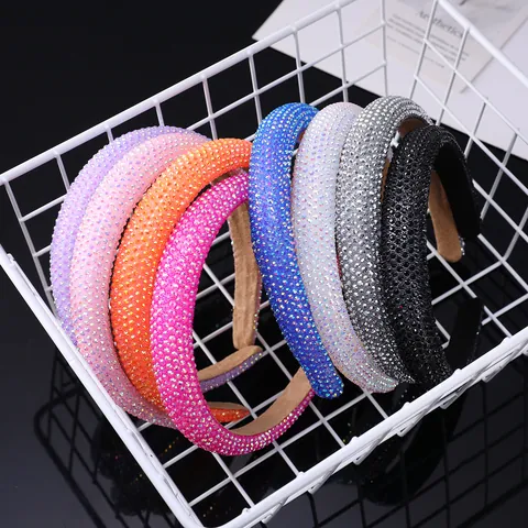 Sparkly Full Rhinestone Puffy Headband For Women Padded Sponge Hair Band Fashion Headpiece Glamorous Hair Accessories