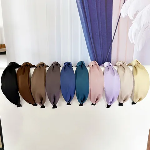 Elegant Satin Knot Wide Headband For Women Fashion Retro Solid Color Hair Hoop Accessory Daily Hair Decoration