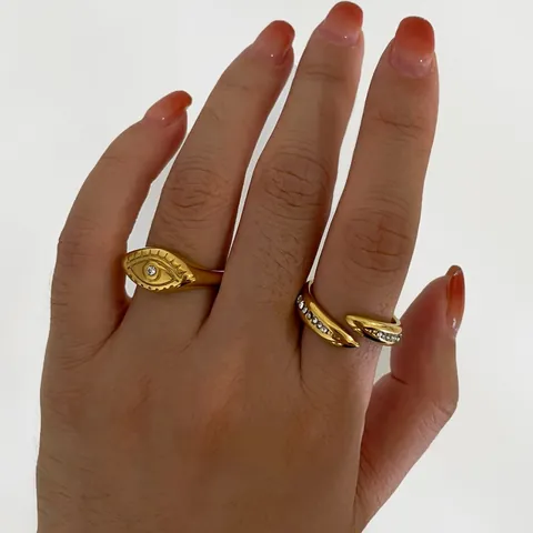 Vintage Stainless Steel Evil Eye Ring For Women 18K Gold Plated Rhinestone Inlaid Signet Ring Bohemian Fashion Jewelry Gift