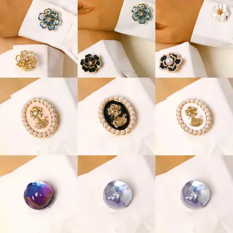 Gemelos de Moda de Cobre Flor de Camelia Con Perla Artificial Diamantes de Imitación para Hombre Mujer Camisa de Lujo Botones Decorativos Joyería Accesorios