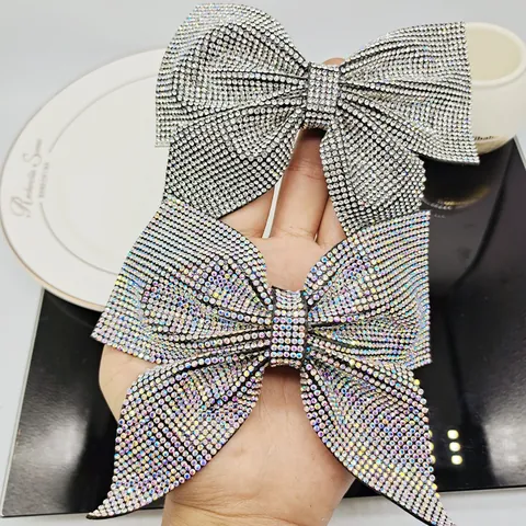 Elegant Oversized Rhinestone Bow Hair Clip Alloy Sparkling Inlaid Swallowtail Spring Clip Hair Accessories For Women Party Wedding