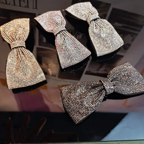 Luxury Bowknot Full Rhinestone Hair Clip Elegant Satin Fabric Spring Clip For Women Korean Style Hair Accessories Jewelry