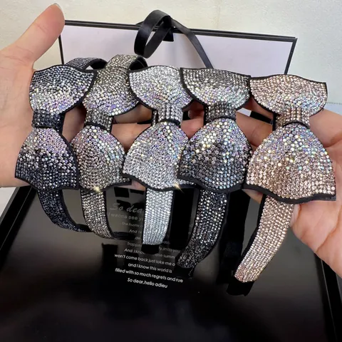 Korean Style Bowknot Rhinestone Headband Elegant Luxury Full Rhinestone Bow Headband Hair Accessories For Women Party Wedding