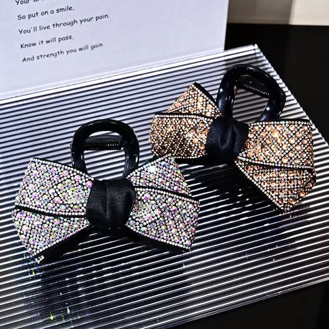 Damen Elegant Strass Schleife Haarklammer Luxus Funkelnde Haarkralle Mode Haarschmuck Für Alltag Dating Party