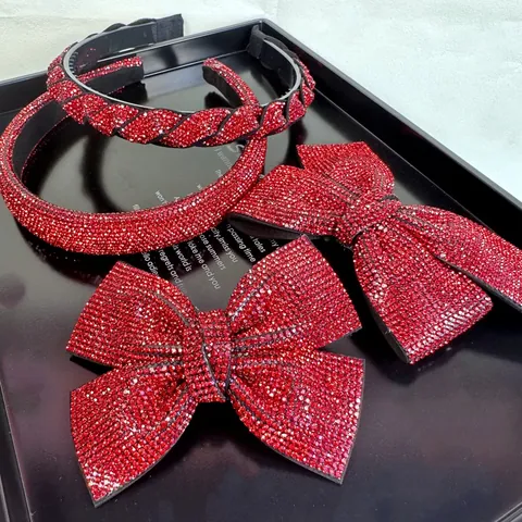 Roter Strass Schleife Haarreif Vintage Koreanischer Stil Festlicher Haarklammer Elegante Haaraccessoires Neujahr Hochzeit Party Schmuck Für Damen