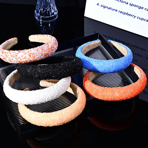 Korean Style Luxury Wide Padded Bead Headband Elegant High Skull Top Handcrafted Rhinestone Hair Band For Women Fashion Hair Accessories
