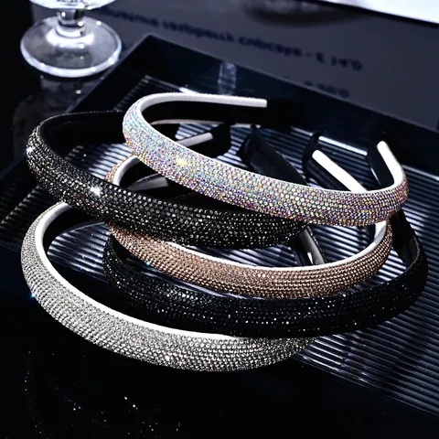 Luxury Rhinestone Headband For Women Glitter Hair Hoop Fashion Thin Hair Band Accessories For Party Wedding