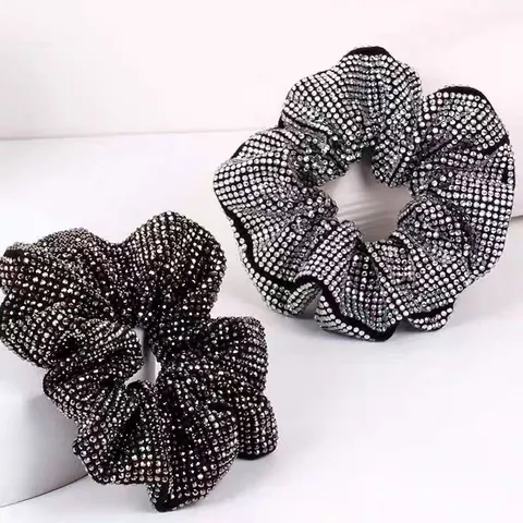 French Vintage Rhinestone Hair Scrunchie Full Shimmer Crystal Large Elastic Hair Tie Sparkling Hair Accessory For Women