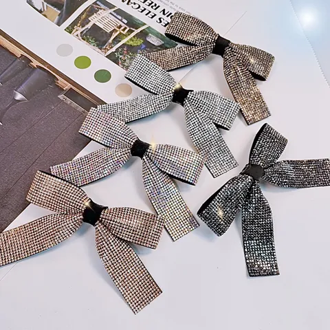 Pince À Cheveux Noeud Papillon En Strass Brillant Style Coréen Élégant Clip À Ressort Épingle À Cheveux De Luxe Pour Femmes Accessoires De Mariage
