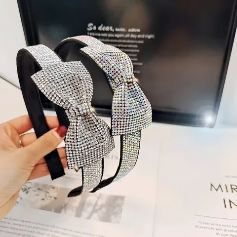 Fashion Rhinestone Bow Headband Elegant Shiny Bowknot Hair Hoop Stylish Sweet Hair Accessories For Women Party Wedding Decor