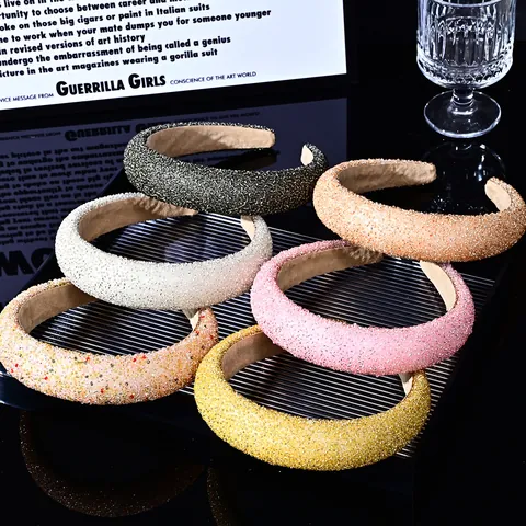 Elegant High Top Padded Headband With Artificial Crystal Handmade Beaded Hair Band For Women Vintage Party Hair Accessories