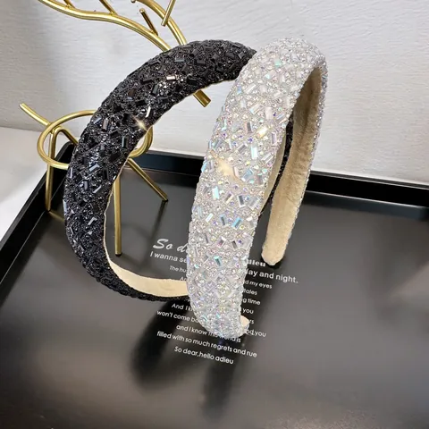 Diadema de Strass de Estilo Coreano Acolchada Ancha para Mujer Elegante Banda de Pelo de Cristal Accesorios de Pelo Vintage