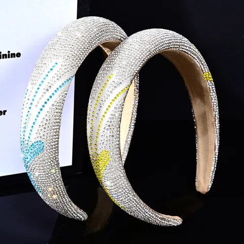 Diadema Acolchada de Strass de Lujo para Mujer Patrón de Espiga de Trigo Brillante Diadema Gruesa Ancha Vintage Fiesta Accesorios para el Cabello