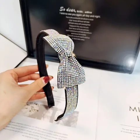 Fashion Rhinestone Bow Headband Elegant Shiny Bowknot Hair Hoop Stylish Sweet Hair Accessories For Women Party Wedding Decor