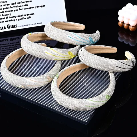 Diadema Acolchada de Strass de Lujo para Mujer Patrón de Espiga de Trigo Brillante Diadema Gruesa Ancha Vintage Fiesta Accesorios para el Cabello