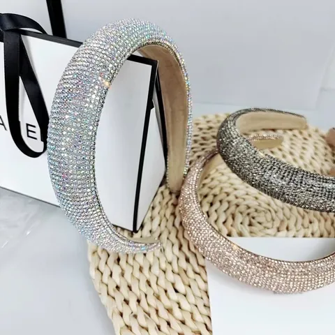 Vintage Gepolstertes Strass Haarband Für Damen Luxus Glitzerndes Breites Stirnband Französischer Stil Schwamm Gefülltes Haarschmuck Für Hochzeit Party