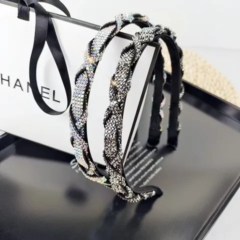 Diadema Trenzada de Strass de Lujo Francés Diadema de Cristal Brillante Torsida para Mujer Accesorio Elegante de Fiesta Boda