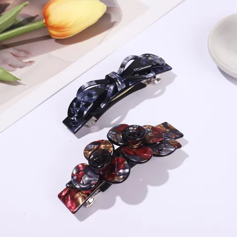 Vintage Marble Texture Cellulose Acetate Hair Clip Elegant Rose Flower Bow Spring Hair Accessories For Women Daily Styling