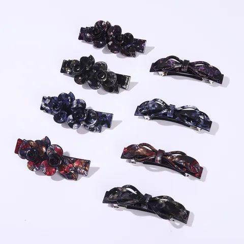 Vintage Marble Texture Cellulose Acetate Hair Clip Elegant Rose Flower Bow Spring Hair Accessories For Women Daily Styling