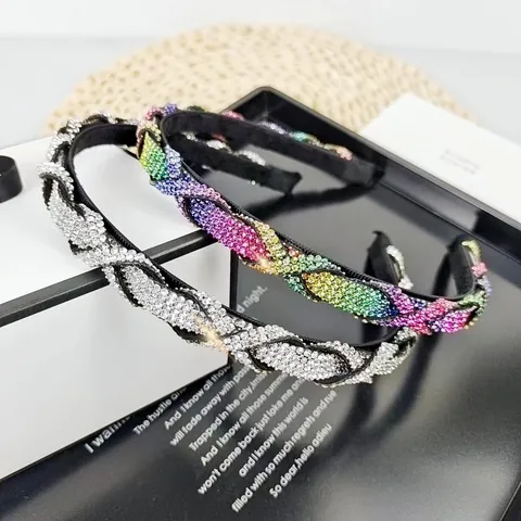 Diadema Trenzada de Strass de Lujo Francés Diadema de Cristal Brillante Torsida para Mujer Accesorio Elegante de Fiesta Boda