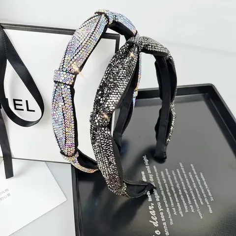 Cerchietto Elegante con Nodo in Strass per Donna Fascia Imbottita Brillante Moda Matrimonio Festa Accessori per Capelli