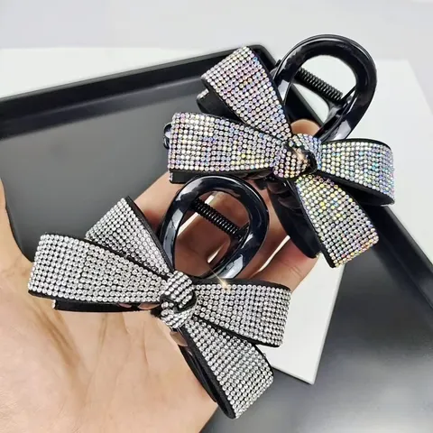 Elegante Strass Strik Haarklem Voor Dames High End Glimmende Haarspeeld Shark Clip Mode Koreaanse Stijl Haaraccessoires