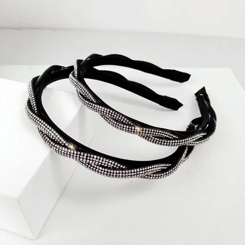Elegant Full Rhinestone Twisted Headband For Women Black Padded Hair Band Sparkly Hair Hoop Wedding Party Hair Accessory