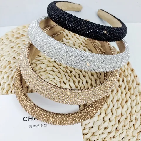 Mode Gepolstert Breit Strass Künstliche Perle Stirnband Vintage Funkelnd Vollbohrer Haarband Elegantes Kopfstück Für Damen Party