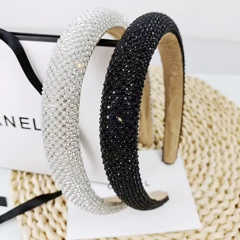 Mode Gepolstert Breit Strass Künstliche Perle Stirnband Vintage Funkelnd Vollbohrer Haarband Elegantes Kopfstück Für Damen Party